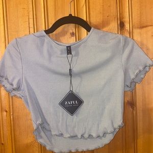 ZAFUL Ribbed Lettuce Trim Crop Tee